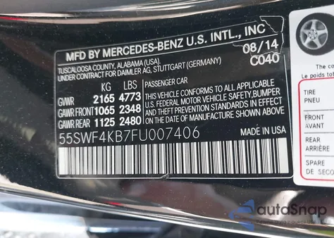 2015 Mercedes-Benz C 300 4Matic/Luxury 4Matic/Sport 4Matic из США, поврежденный, VIN 55SWF4KB7FU007406